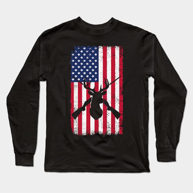 American Flag Deer Hunting Long Sleeve T-Shirt by David Brown